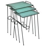 A Set of 3 American Wrought Iron Nesting Tables w/Glass Tops