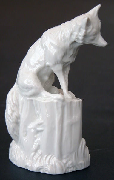 A German Blanc de Chine Figurine of a Seated Fox; Nymphenburg
