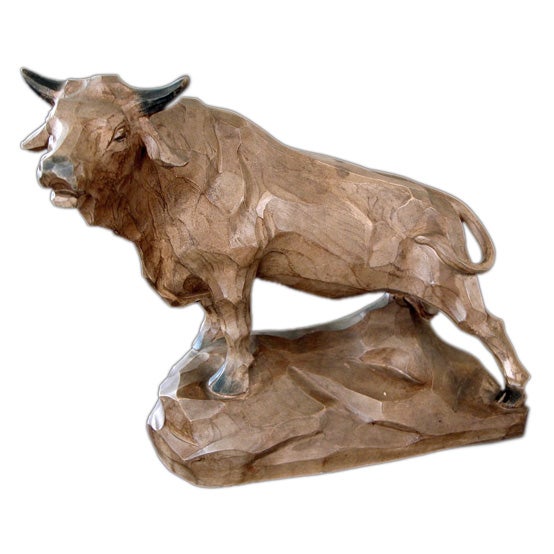 An Expressive and Large-Scaled  Austrian Art Nouveau Raw-Umber Glazed Ceramic Bull