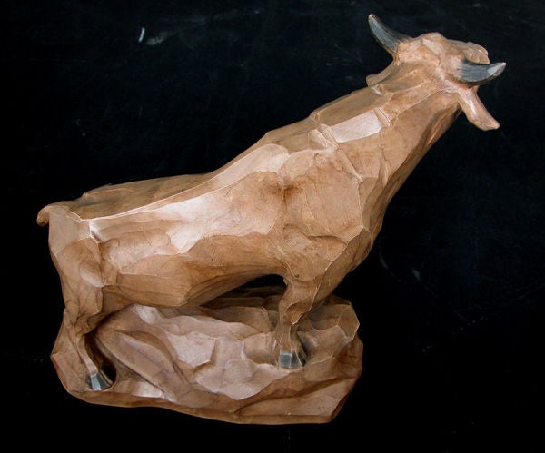 An expressive and large-scaled Austrian art nouveau raw-umber glazed ceramic bull; stamped 