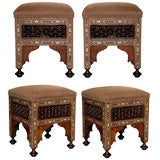 A Handsome Set of Anglo Indian Square Stools with Bone Inlay