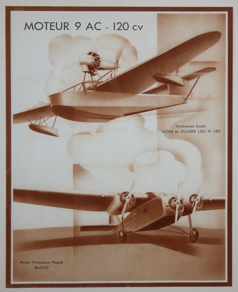 Three Unusual French Sepia Tone Lithographs of 1930's Airplanes In Good Condition For Sale In San Francisco, CA