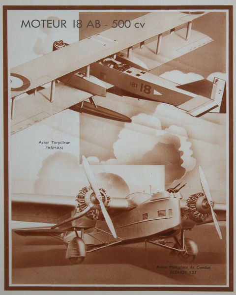 Mid-20th Century Three Unusual French Sepia Tone Lithographs of 1930's Airplanes For Sale