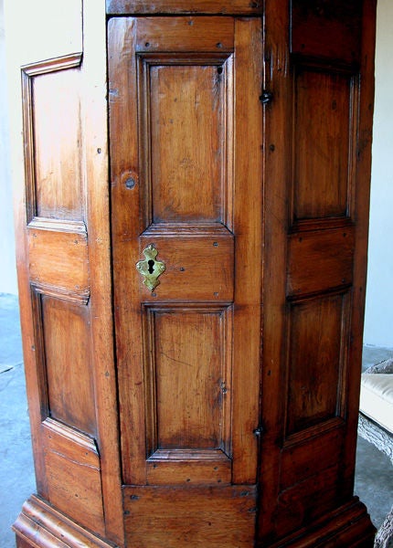 A Danish Baroque Patinated Pine Single-Door Corner Cabinet