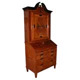 An Exquisite and Finely Inlaid Italian Neo-Classical Walnut Slant-Front 8-Drawer Secretaire Bookcase