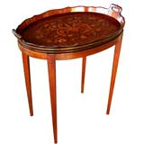 A Dutch Mahogany Oval Tray on Stand w/Lively Floral Marquetry