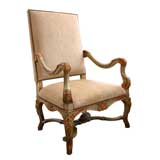 A French Regence Style Pale Green Painted & Parcel-Gilt Armchair