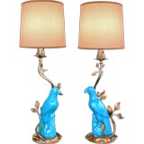 A Pair of Chinese Turquoise Glazed Parrots Now Mounted as Lamps