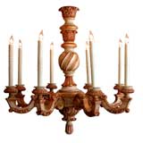 Antique French Baroque Style Ivory Painted Wooden Eight-Arm Chandelier