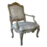 A Boldly-Scaled Italian Rococo Pale Blue Painted Armchair