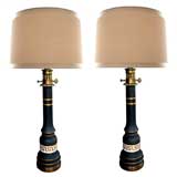 A Pair of French 1960's Baluster-Form Black Satin Glass Lamps
