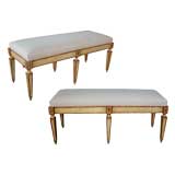 Tailored Pair of Italian Neoclassical Style Upholstered Benches
