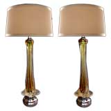 Tall Pair of Italian 1960's Lamps of Swirling Butterscotch Glass