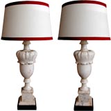 A Large-Scaled Pair of Italian Mid-Century White Marble Lamps