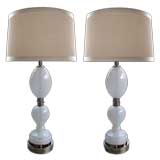 Stylish Pair of Italian 1960's White Opalescent Art Glass Lamps