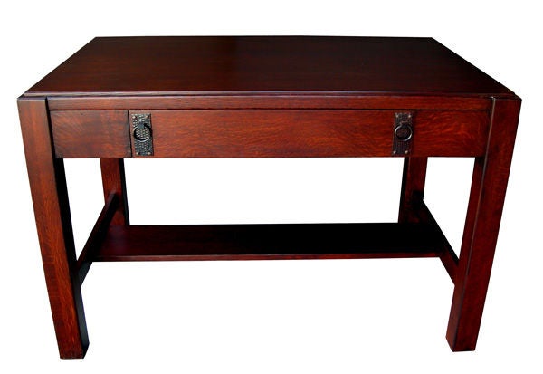 A Handsome English Arts & Crafts Mahogany 2-Drawer Desk