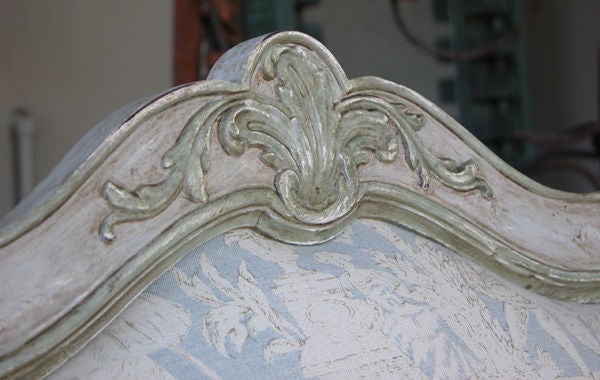 A Boldly Scaled Italian Rococo Pale Blue & Celadon Painted Chair