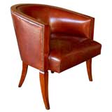 English Art Deco Fruitwood Tub/Desk Chair w/Leather Upholstery