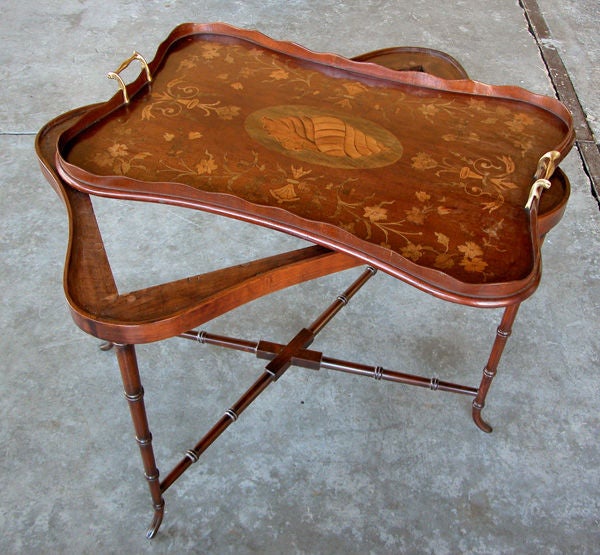 An English Regency Rectangular-Form Marquetry Tray on Stand