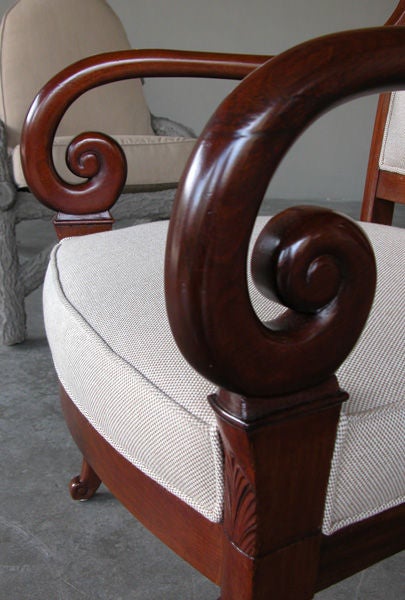 A Gracefully Proportioned Pair of French Restauration Mahogany Armchairs In Good Condition In San Francisco, CA