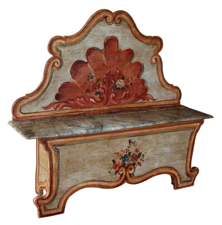 Italian Baroque Style Pine Painted High Back Blanket Bench For Sale