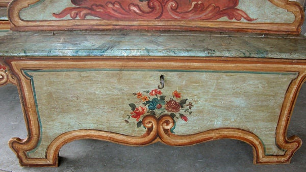 19th Century Italian Baroque Style Pine Painted High Back Blanket Bench For Sale