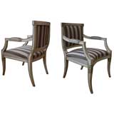 A Graceful Pair of Swedish Neoclassical Style Pale Green Painted Armchairs