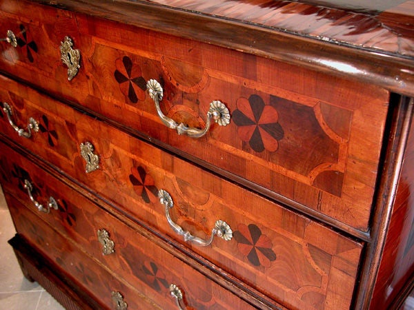 A Rare German Baroque Walnut 4-Drawer Chest with Inlay