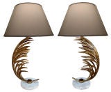 A Striking Pair of American 1960's Gilt Metal Palm Frond Lamps
