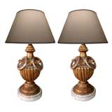 Pair of Italian Neoclassical Giltwood Urns Now Mounted as Lamps