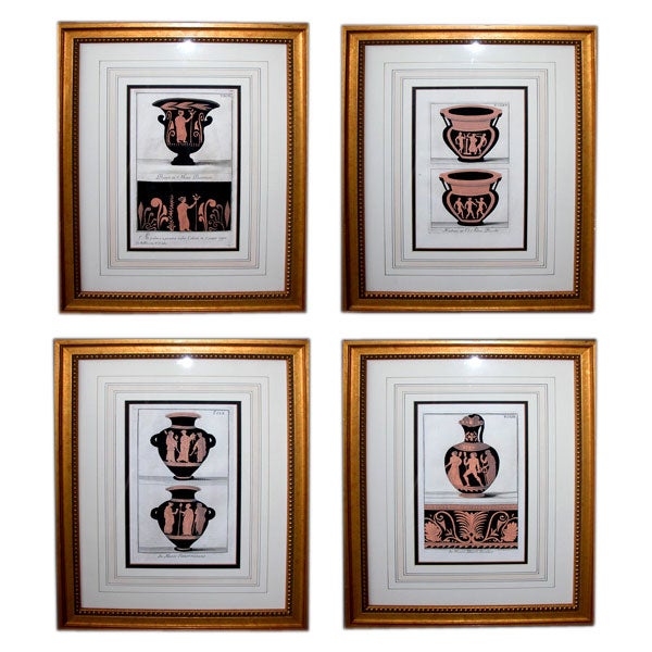 A Set of 4 Hand-Colored Copper Engravings of Classical Urns