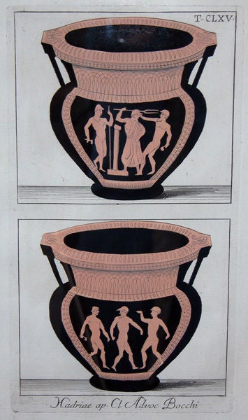 Italian A Set of 4 Hand-Colored Copper Engravings of Classical Urns