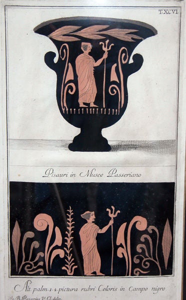 18th Century and Earlier A Set of 4 Hand-Colored Copper Engravings of Classical Urns