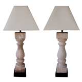 Stately Pair French Louis XVI Style Limestone Balustrade Lamps