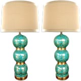 A Pair of Italian 1960's Turquoise-Glazed Ceramic Lamps