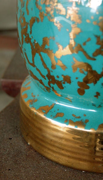 Mid-20th Century A Pair of Italian 1960's Turquoise-Glazed Ceramic Lamps