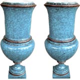 A Pair of French Sevres Porcelain Urns with Turquoise Glaze