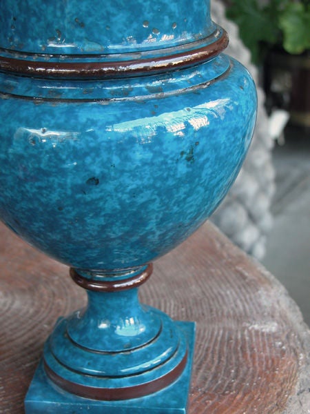 A Pair of French Sevres Porcelain Urns with Turquoise Glaze