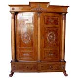 Danish Classical Revival Faux Grained Pinewood Bow-Front Armoire w Maker's Mark