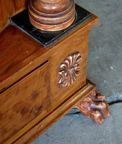 Danish Classical Revival Faux Grained Pinewood Bow-Front Armoire w Maker's Mark