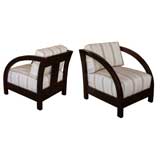 A Stylish Pair of American Deep Brown Lacquered Modernage "D" Chairs