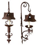 A  Pair of French Arts & Crafts Single Arm Iron Wall Sconces