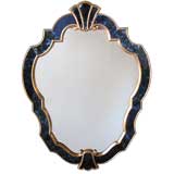 A French Art Deco Cartouche-Shaped Mirror with Cobalt Border
