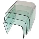 An Austere Set of 3 Italian Waterfall-Form Glass Nesting Tables