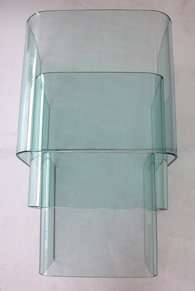 An Austere Set of 3 Italian Waterfall-Form Glass Nesting Tables