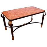 French Hand-Wrought Iron Rectangular Cocktail Table w/Marble Top