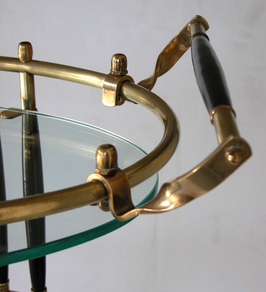 A Chic French Oval Brass Drinks Cart w/Ebonized Highlights 1
