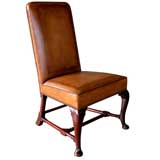 Antique A Handsome English Queen Anne Walnut Side Chair with Embossed Leather Upholstery