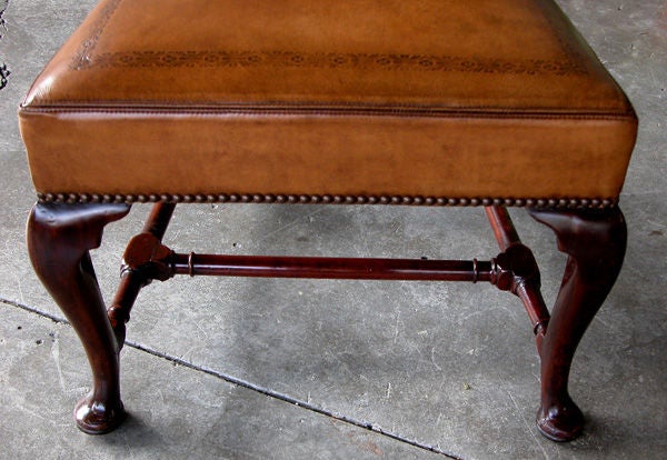 A Handsome English Queen Anne Walnut Side Chair with Embossed Leather Upholstery In Excellent Condition In San Francisco, CA