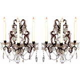 Antique A Pair of Italian Rococo Style Gilt-Iron 
Crystal Wall Sconces